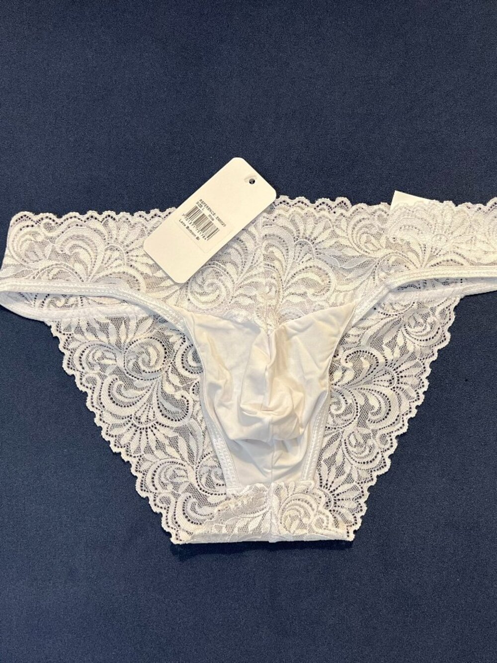 "Secret Male" Size L Sheer Solid + Lace Bikini Brief - Polyamide Blend - White
